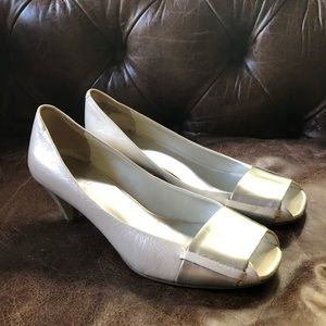 Nine West open toe white sandals with silver strap